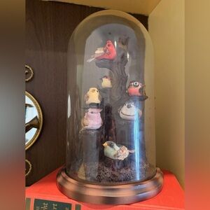 Colorful Bird Figurine Display Cloche